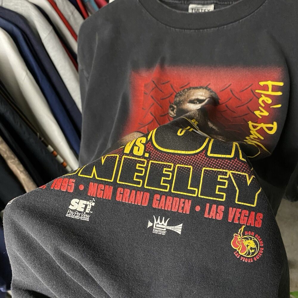 Vintage 1995 Mike Tyson vs. McNeeley He's Back Vegas Boxing Tee Black Men's XL - Picture 10 of 13